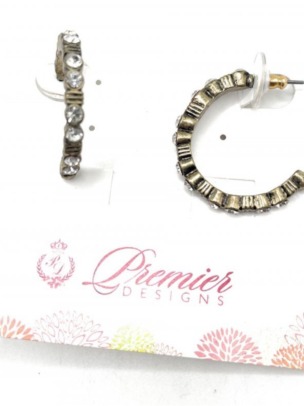Premier Designs Gold-Tone Hoop Earrings with Clear Crystals